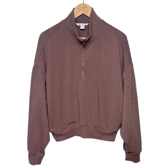 Athleta Tops - Athleta Quarter Zip Fleece Cropped‎ Sweatshirt Taupe Women's Size L Loungewear